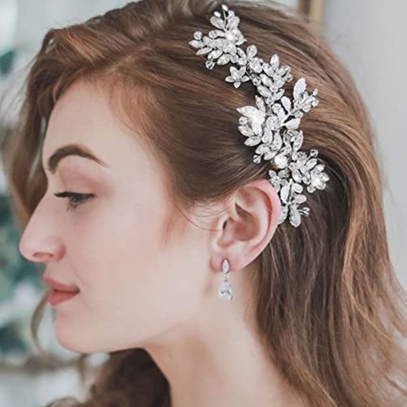 Rhinestone Wedding Hair Comb Leaf Bead Bride Headpieces Hair Clip Crystal Bridal